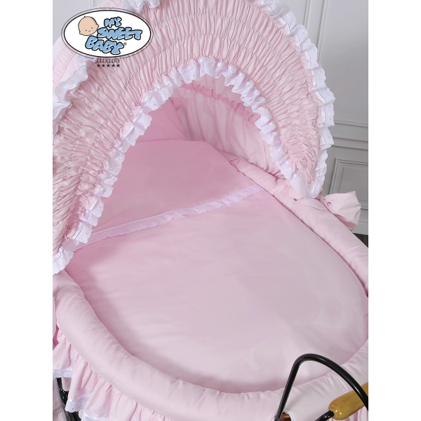 Culla Neonato Stile Vintage Retrò Vimini Rosa Vittoria per Ragazze