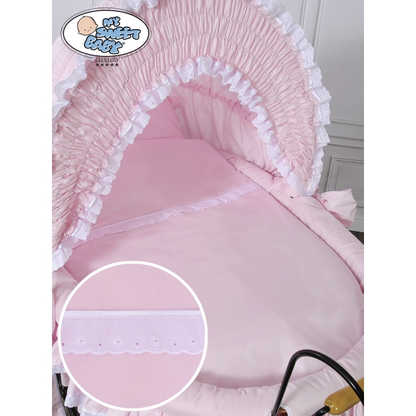 Culla Neonato Stile Vintage Retrò Vimini Rosa Vittoria per Ragazze