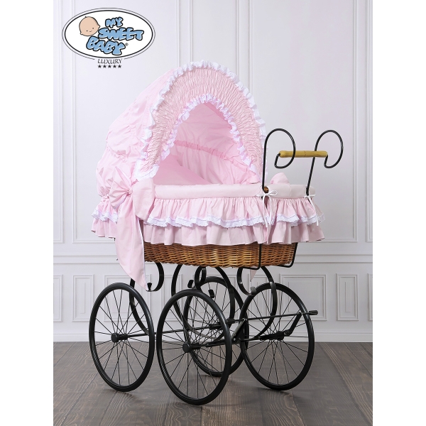 Culla Neonato Stile Vintage Retrò Vimini Rosa Vittoria per Ragazze