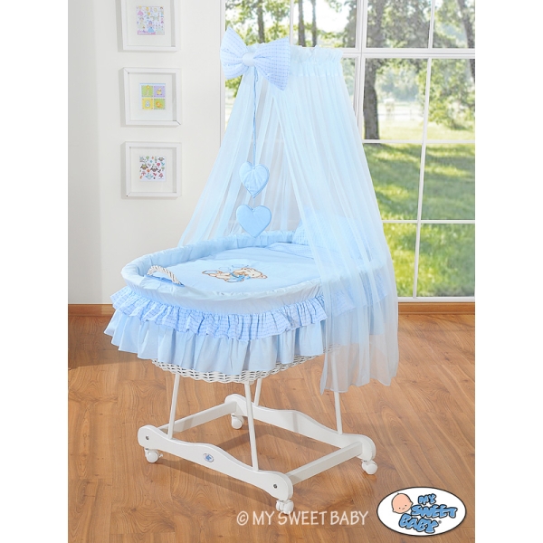 Culla per Bambini Piccole Ruote Velo Blu Nastro