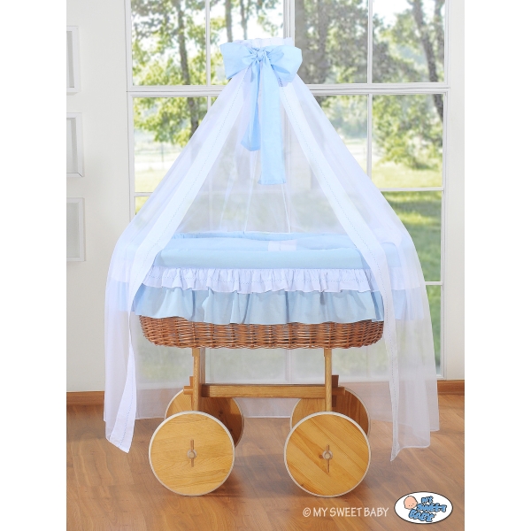 Culla per Bambini Ruote e Velo Deluxe Blu Bella Ragazzo