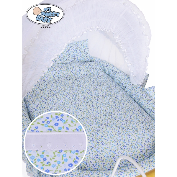 Culla Retrò per Neonato Ruote Cappottina Bianca Blu Jasmine