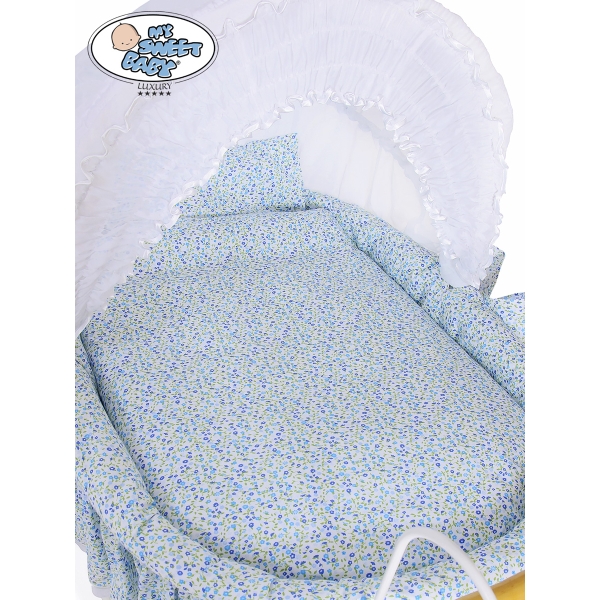 Culla Retrò per Neonato Ruote Cappottina Bianca Blu Jasmine