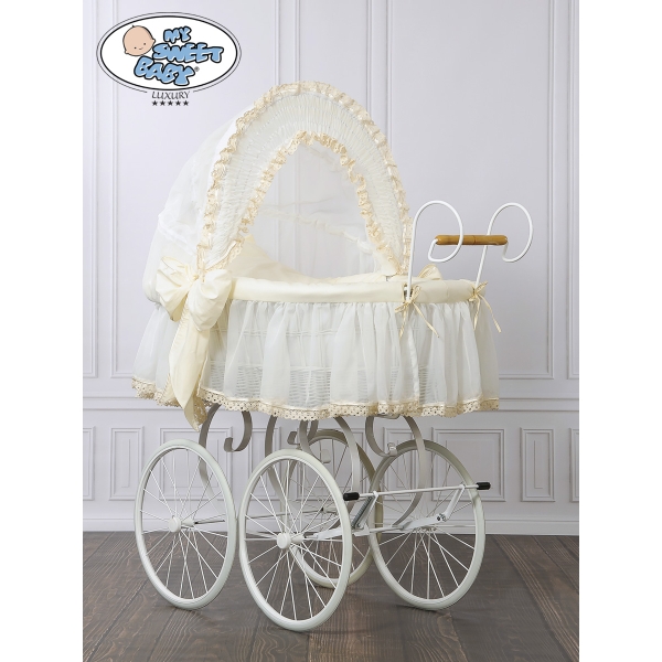 Culla Retrò per Neonato Ruote Cappottina Creme Elisa