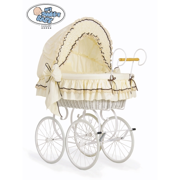Culla Retrò per Neonato Ruote Cappottina Creme Emma