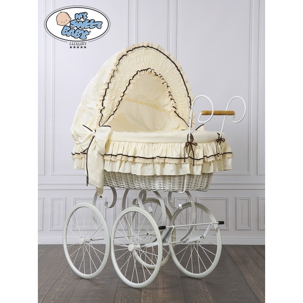 Culla Retrò per Neonato Ruote Cappottina Creme Emma