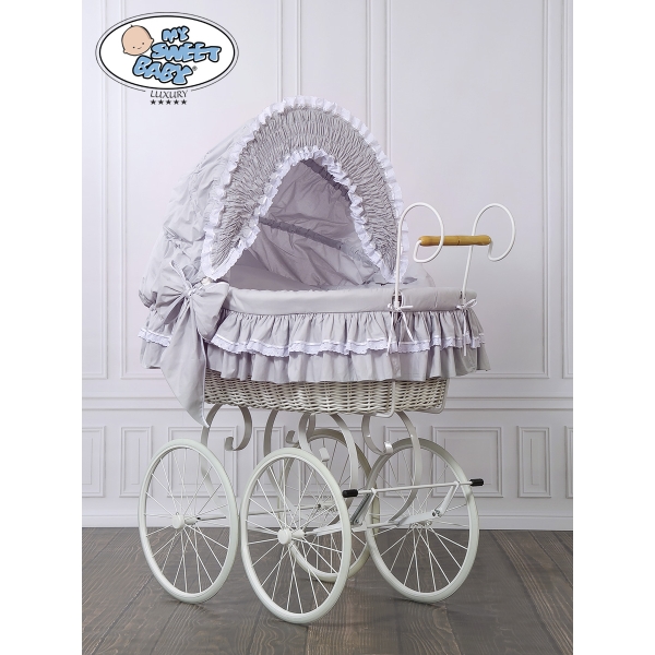 Culla Retrò per Neonato Ruote Cappottina Grigio Vittoria