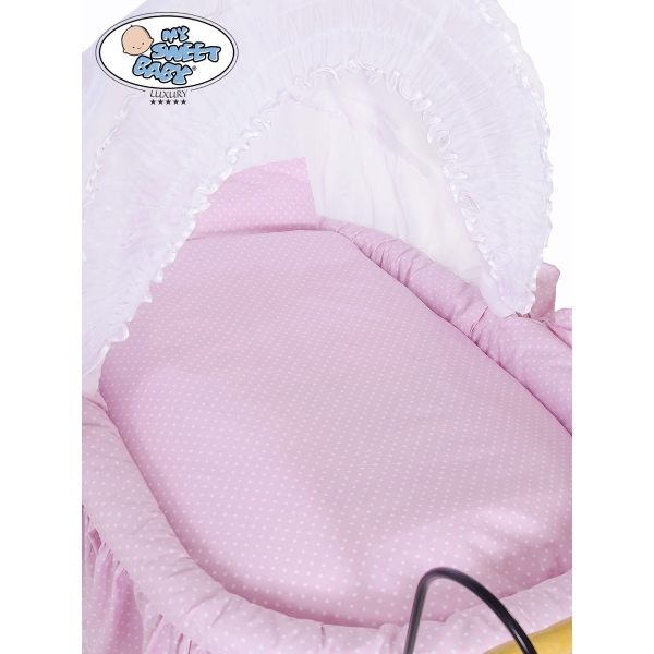 Culla Retrò per Neonato Ruote Cappottina Rosa Bianca