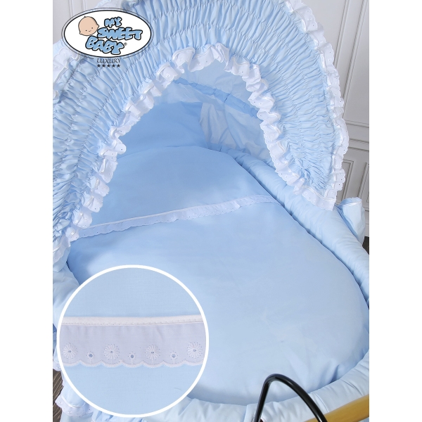 Culla Vimini Base in Metallo Retrò Cappottina Blu Vittoria