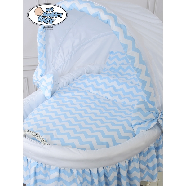 Culla XXL in Vimini con Base in Legno Bianca Blu Hanna