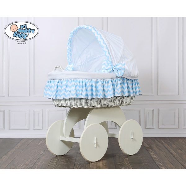 Culla XXL in Vimini con Base in Legno Bianca Blu Hanna