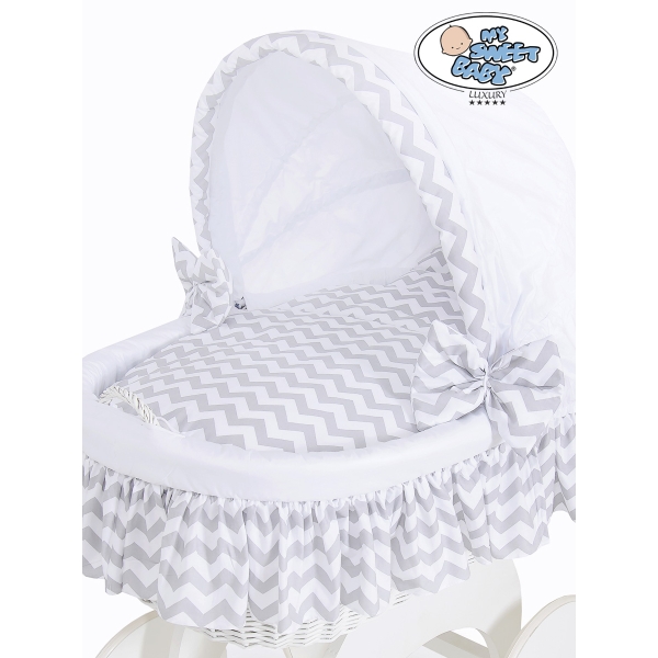 Culla XXL in Vimini con Base in Legno Bianca Grigio Hanna
