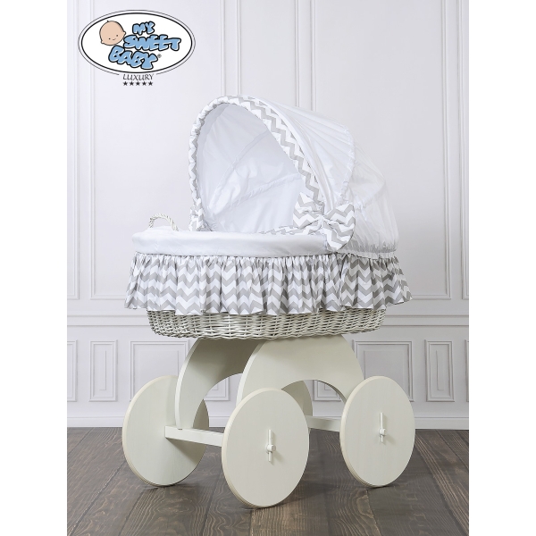 Culla XXL in Vimini con Base in Legno Bianca Grigio Hanna
