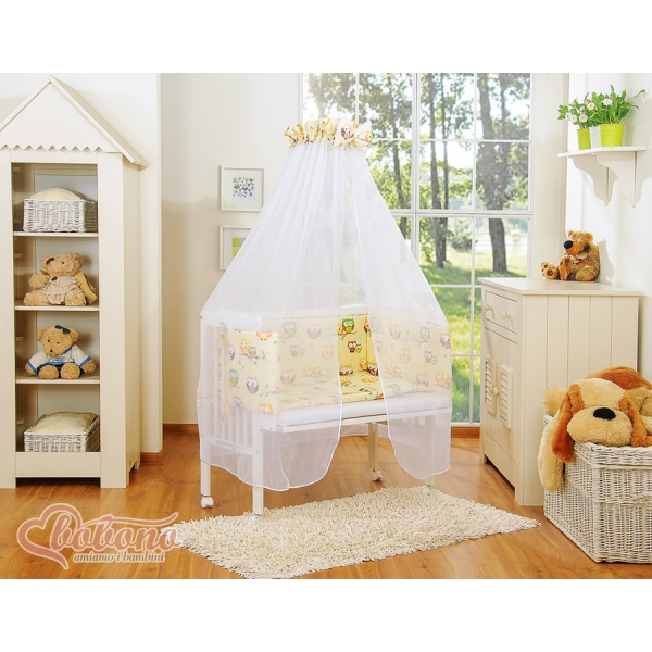 Culle Fianco Letto per Neonati con Zanzariera Creme Gufi