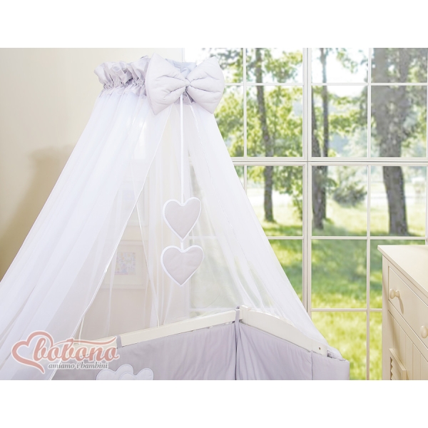 Culle Fianco Letto per Neonati con Zanzariera Grigio Cuori