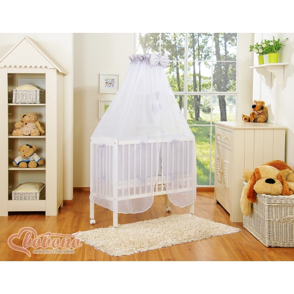 Culle Fianco Letto per Neonati con Zanzariera Grigio Cuori