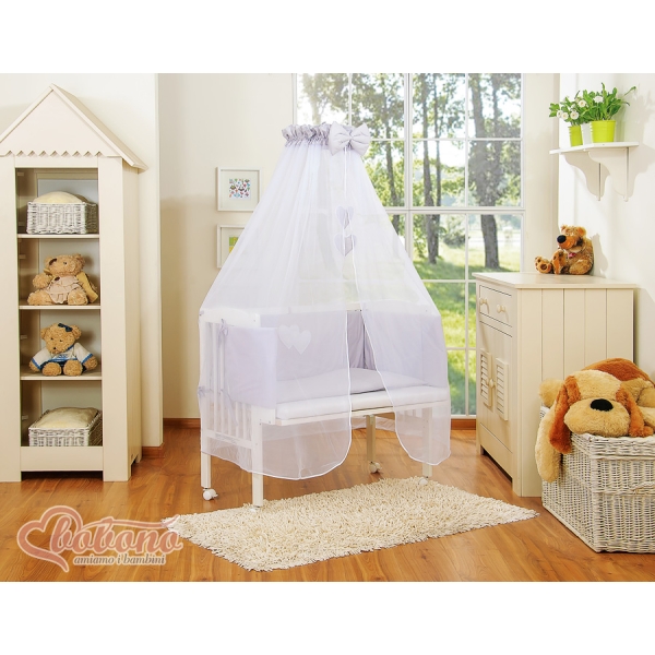 Culle Fianco Letto per Neonati con Zanzariera Grigio Cuori