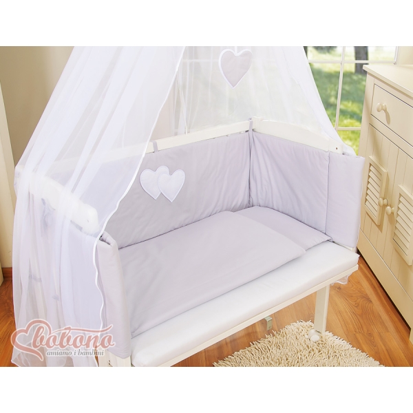 Culle Fianco Letto per Neonati con Zanzariera Grigio Cuori