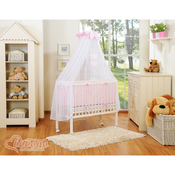 Culle Fianco Letto per Neonati con Zanzariera Rosa Cuori