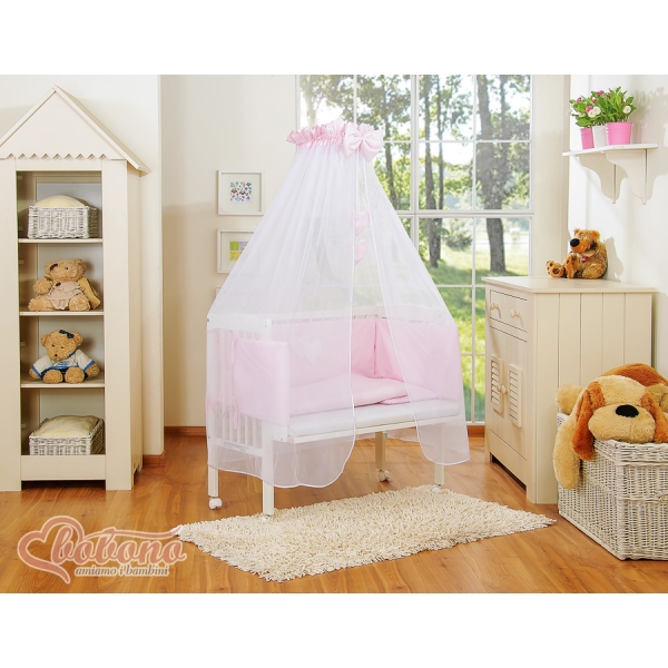 Culle Fianco Letto per Neonati con Zanzariera Rosa Cuori