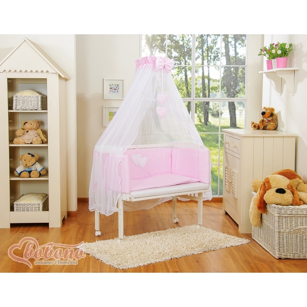 Culle Fianco Letto per Neonati con Zanzariera Rosa Cuori