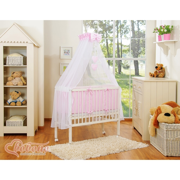 Culle Fianco Letto per Neonati con Zanzariera Rosa Cuori