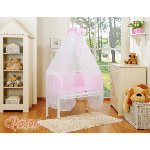 Culle Fianco Letto per Neonati con Zanzariera Rosa Cuori
