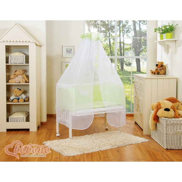 Culle Fianco Letto per Neonati con Zanzariera Verde Cuori