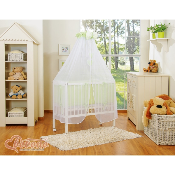 Culle Fianco Letto per Neonati con Zanzariera Verde Cuori