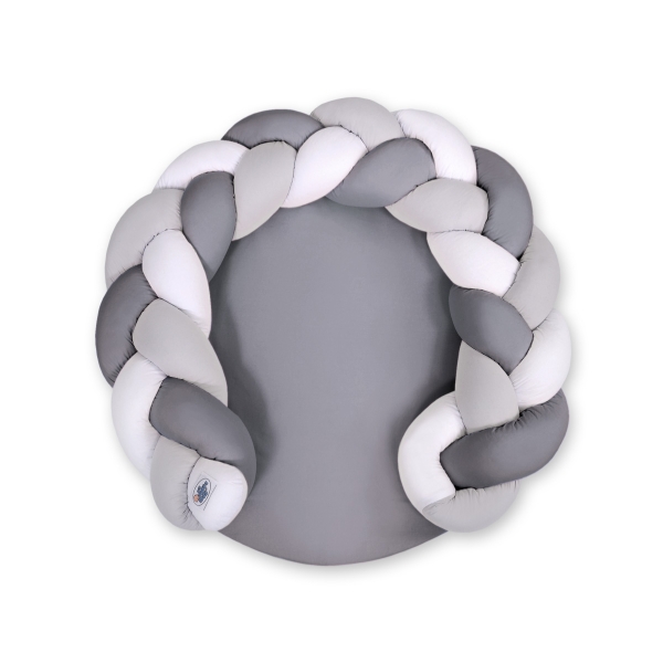 Cuscino Imbottito Tappetino e Treccia 2 in 1 Bianca Grigio Antracite