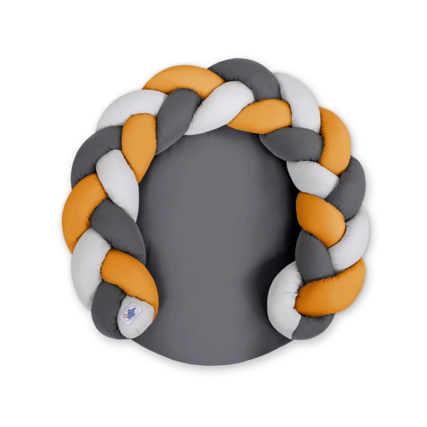 Cuscino Imbottito Tappetino e Treccia 2 in 1 Grigio Antracite Giallo Miele