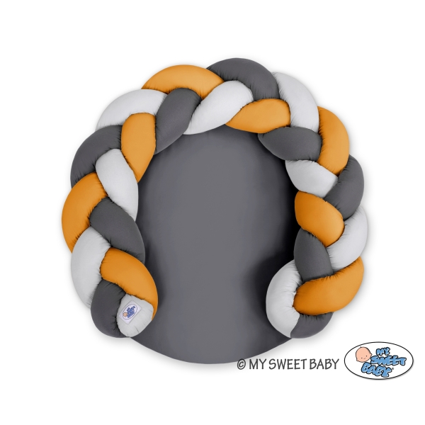 Cuscino Imbottito Tappetino e Treccia 2 in 1 Grigio Antracite Giallo Miele