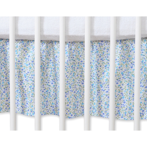 Gonna per Lettino e Culla 140x70cm Blu Fiori Fiori Cuori