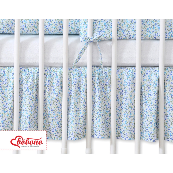 Gonna per Lettino e Culla 140x70cm Blu Fiori Fiori Cuori
