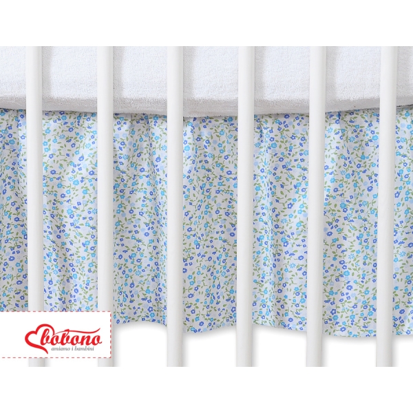 Gonna Para Lettino e Culla 60x120cm Blu Fiori Fiori Cuori
