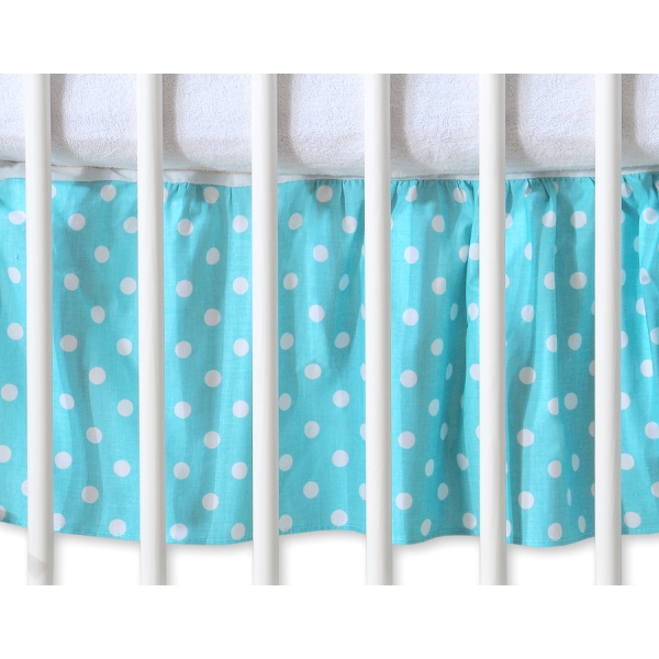 Gonna Para Lettino e Culla 60x120cm Turchese Pois Bianchi Cuori