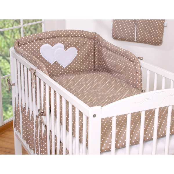 Lenzuola Lettino Neonato 2 parti Marrone Pois Bianchi Cuori