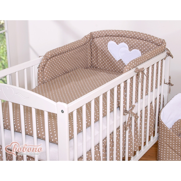 Lenzuola Lettino Neonato 2 parti Marrone Pois Bianchi Cuori