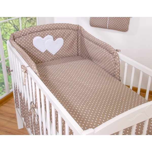 Lenzuola Lettino Neonato 2 parti Marrone Pois Bianchi Cuori