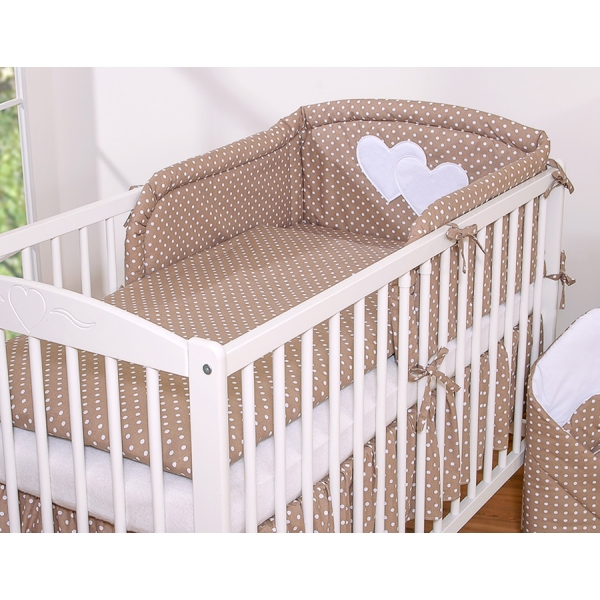 Lenzuola Lettino Neonato 2 parti Marrone Pois Bianchi Cuori
