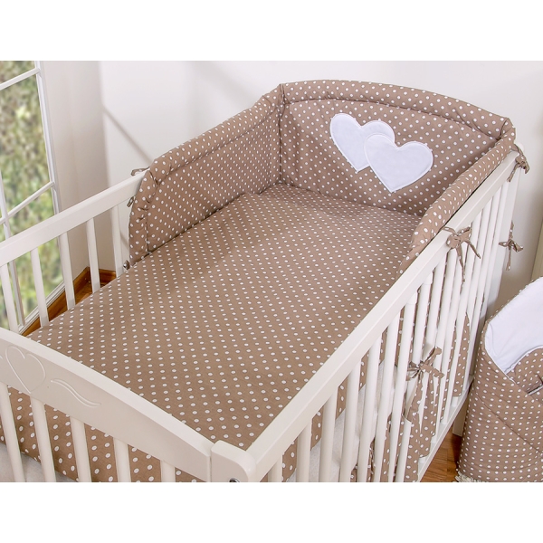Lenzuola Lettino Neonato 2 parti Marrone Pois Bianchi Cuori