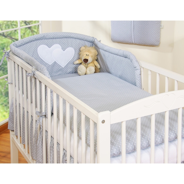 Lenzuola per Lettino Neonato 2 parti Grigio Pois Bianchi Cuori
