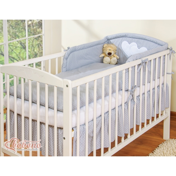 Lenzuola per Lettino Neonato 2 parti Grigio Pois Bianchi Cuori