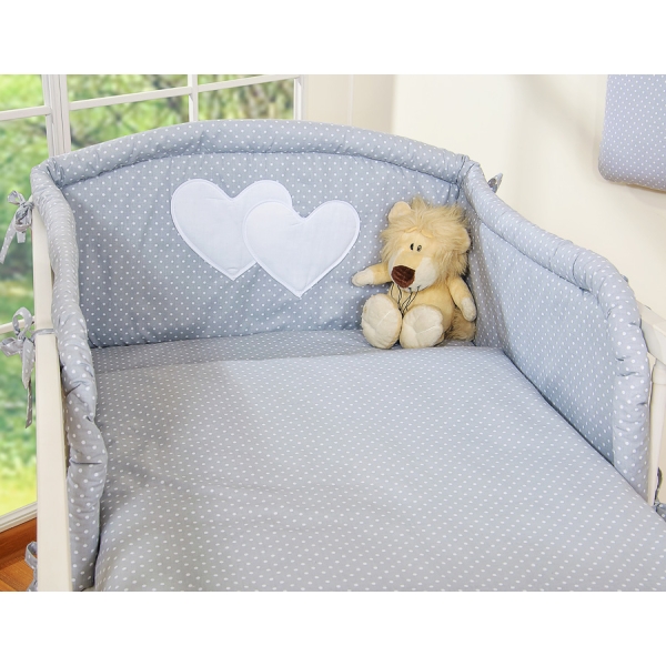 Lenzuola per Lettino Neonato 2 parti Grigio Pois Bianchi Cuori