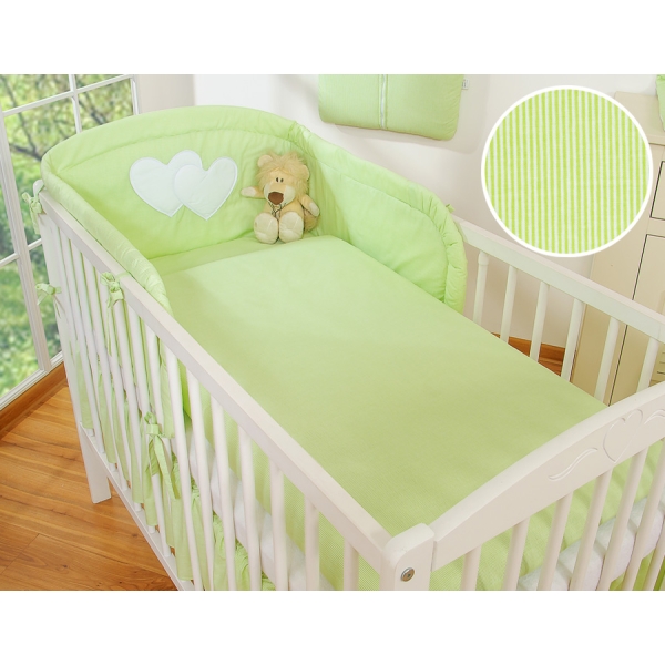 Lenzuola per Lettino Neonato 2 parti Verde a Strisce Cuori