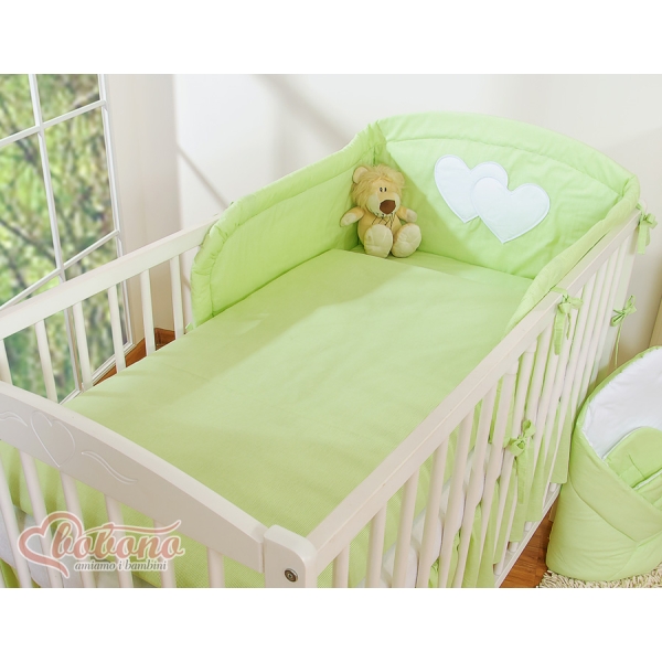 Lenzuola per Lettino Neonato 2 parti Verde a Strisce Cuori