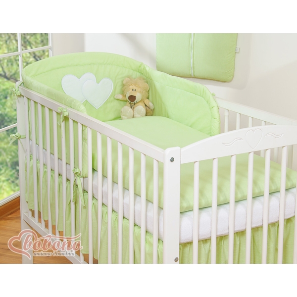 Lenzuola per Lettino Neonato 2 parti Verde a Strisce Cuori