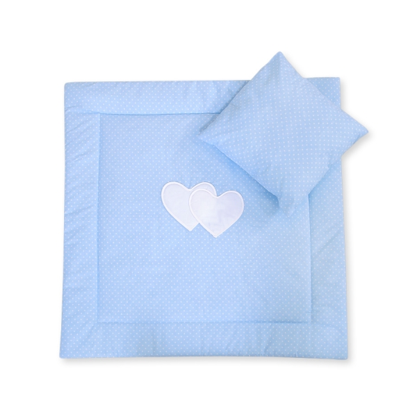 Lenzuolino Carrozzina 2 parti Blu Pois Bianchi Cuori