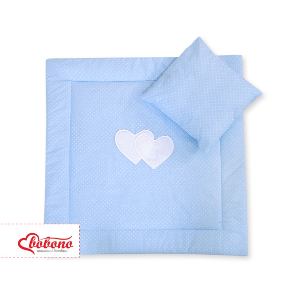 Lenzuolino Carrozzina 2 parti Blu Pois Bianchi Cuori