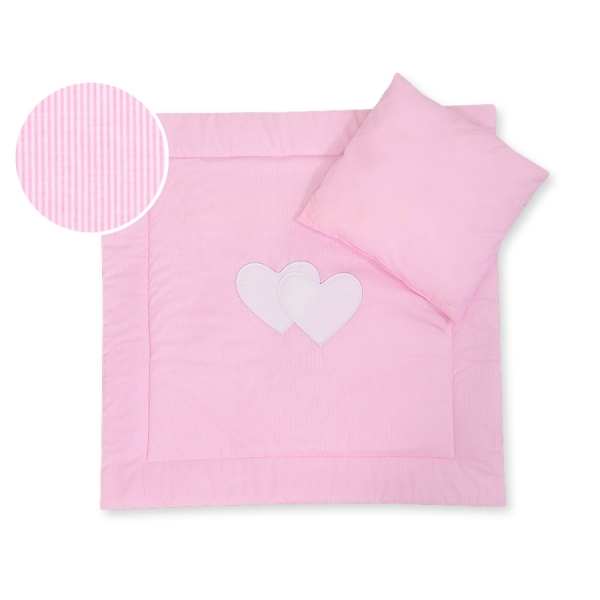 Lenzuolino Carrozzina 2 parti Rosa a Strisce Cuori
